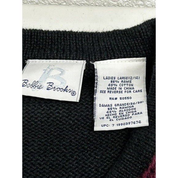 Vintage Bobbie Brooks Floral Embroidered Sweater Felted Black Lg Cottagecore E2‎ - Picture 7 of 14